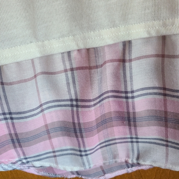 🌟 4/$20 Laugh Out Loud Always Cream Sweater with Pink Plaid Detail - size m - Picture 3 of 4